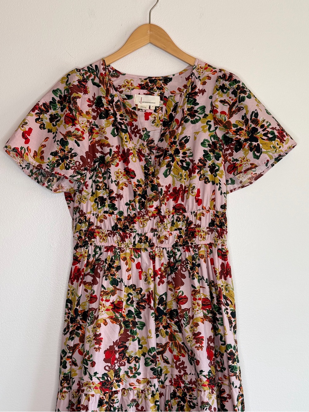 NEW Anthropologie Somerset Tiered Floral Smocked Maxi Dress in Pink Rose Size S - Picture 7 of 14